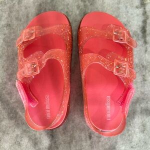New Mini Melissa Girl's Wide II Double Buckle Sandal Pink Multi Spot Size 10